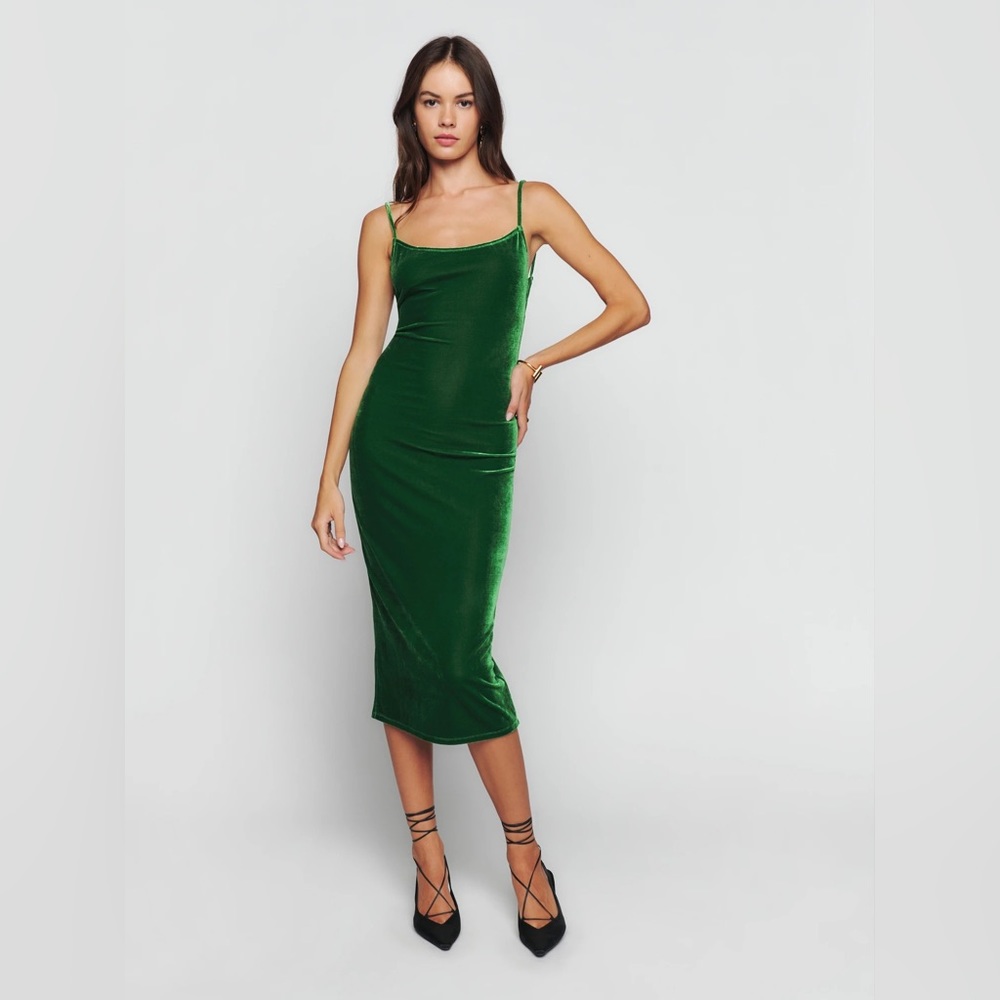 Reformation Merel Green Velvet Dress M